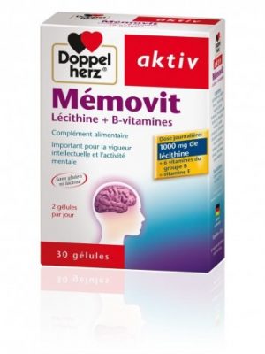 Doppelherz aktiv Mémovit est une combinaison intelligente de lécithine, de vitamine E et de vitamine B élaborée pour soutenir le métabolisme et le fonctionnement de cellules nerveuses .